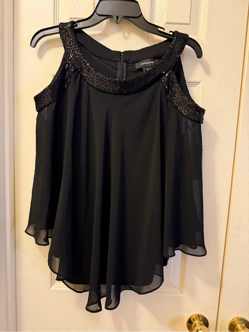 R&M Richards Black Sequin-Trim Cold-Shoulder Camisole